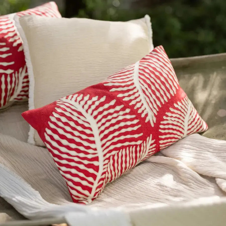 Coussin Coton Brodé - Flora Papaye - 40x65 Vivaraise