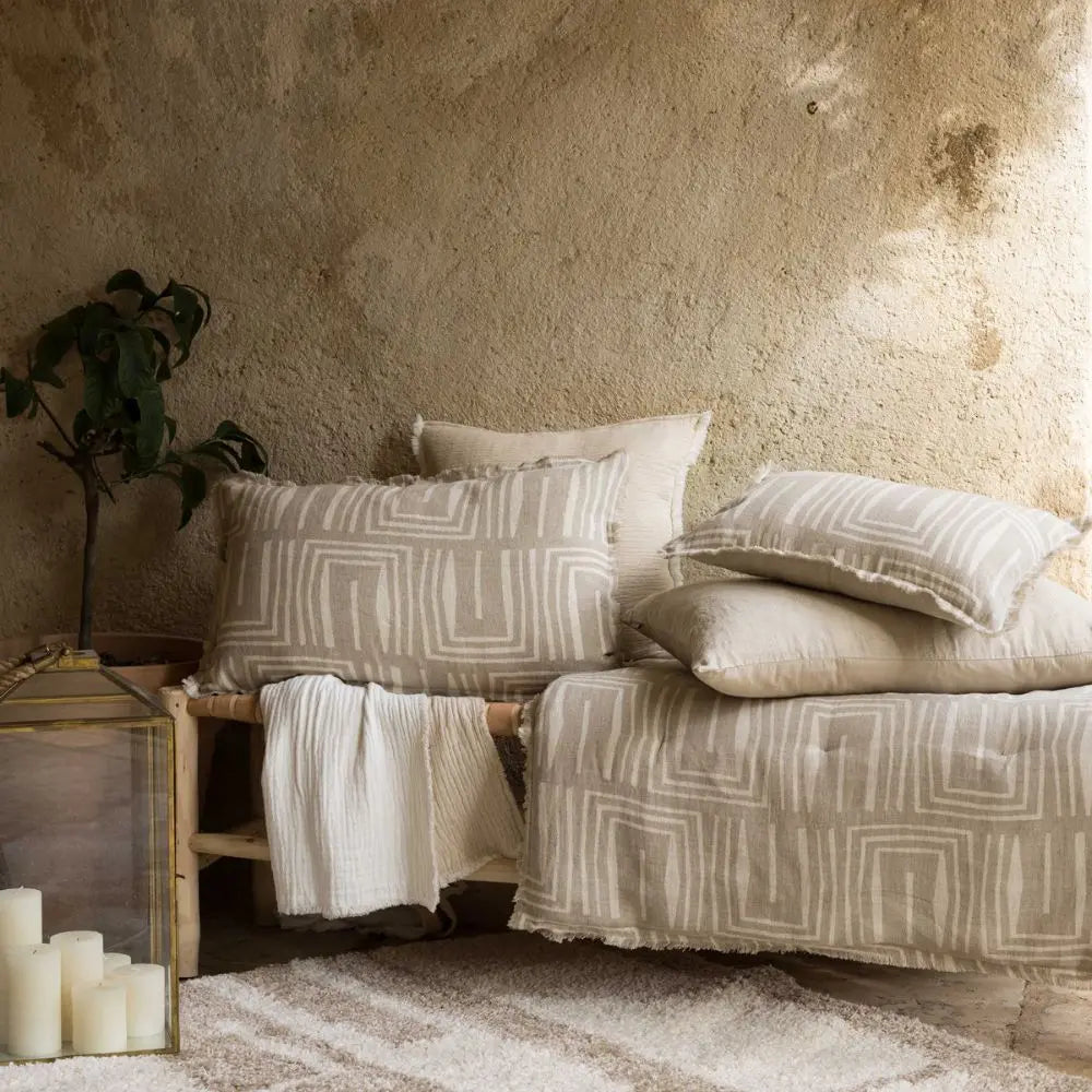 Coussin Lin Imprimé Tina Naturel