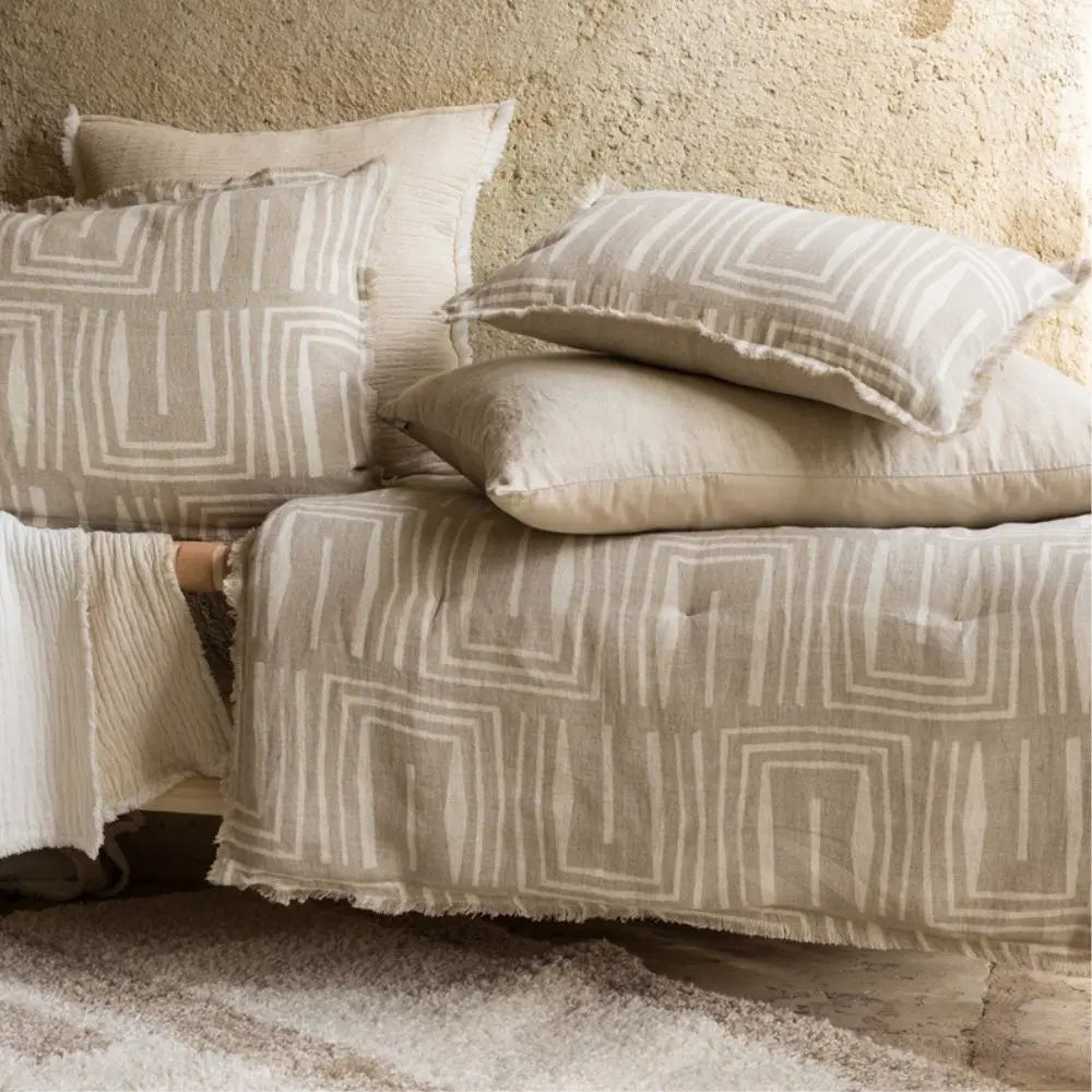 Coussin Lin Imprimé Tina Naturel