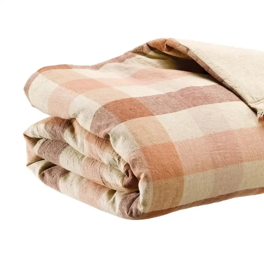 Plaid Terracotta à carreaux - modèle Kate en lin recyclé Vivaraise