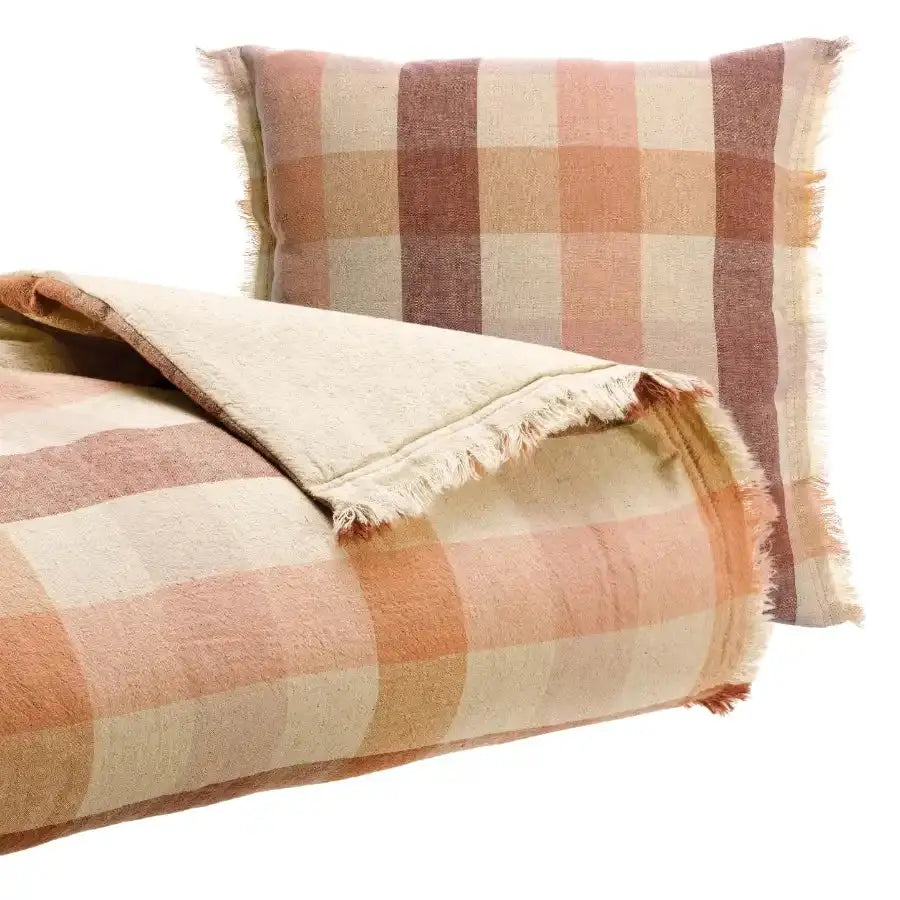 Plaid Terracotta à carreaux - modèle Kate en lin recyclé Vivaraise