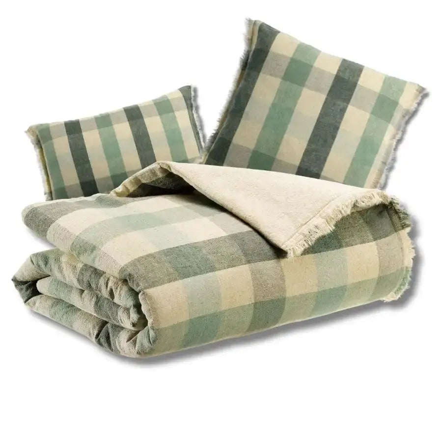 Plaid Vert en lin et coton recyclé - modèle Kate Thym Vivaraise
