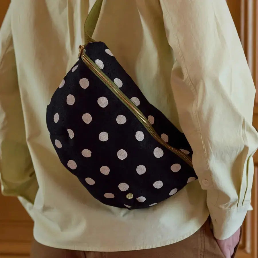 Sac Banane Noir à Pois Blancs - Coton Bio - Mia Caviar La Cerise sur le Gâteau