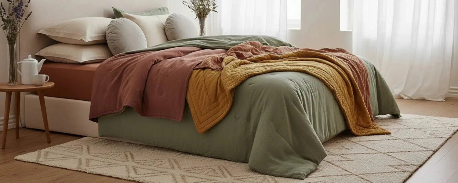 Plaids, coussins et édredons coordonnés en pack déco cocooning