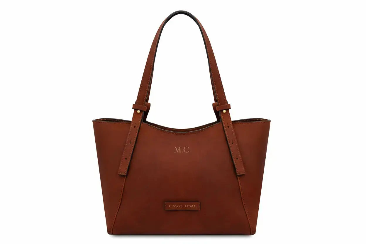 Sac en cuir marron personnalisé avec gravure laser initiales - Coussin Dorsey