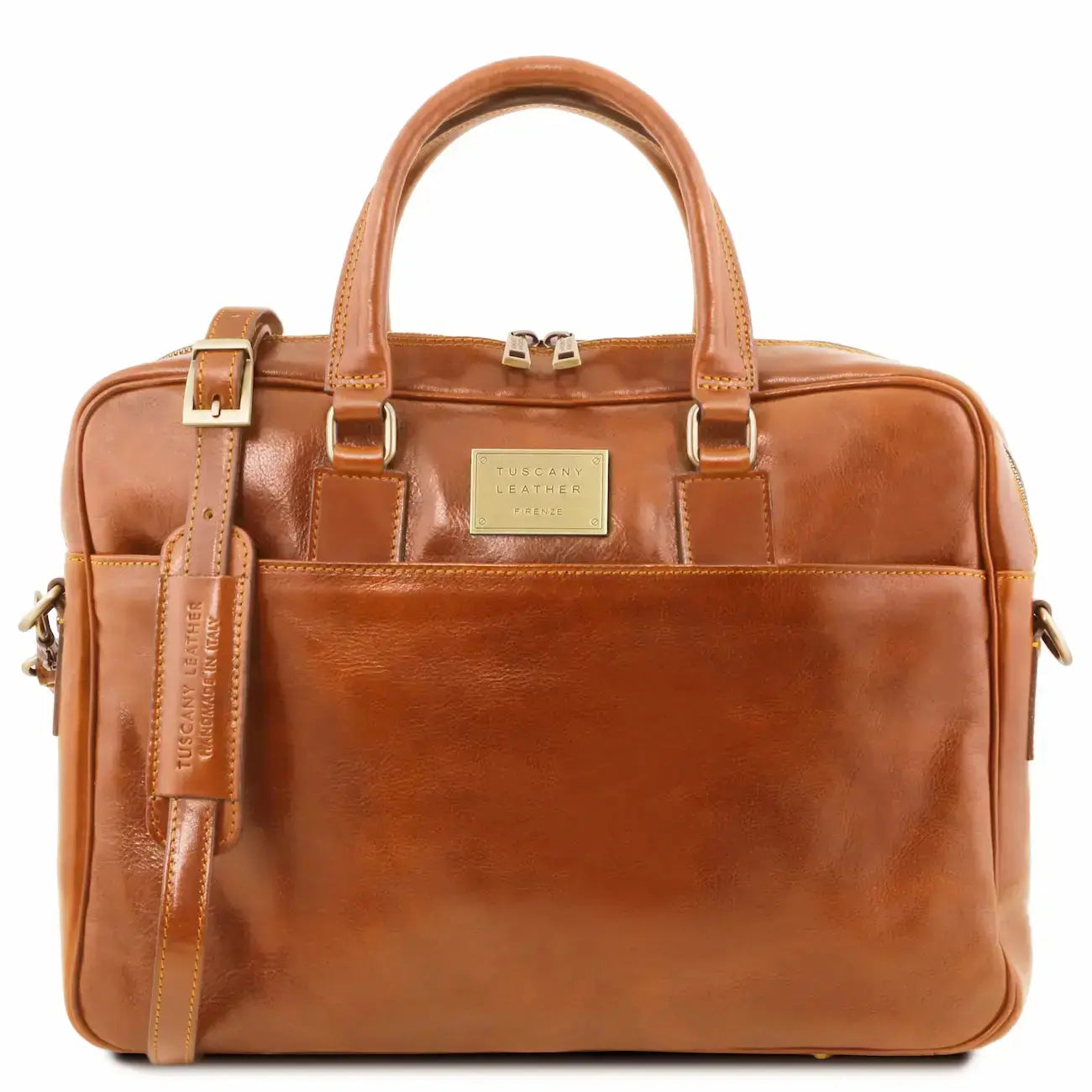 Cartable en Cuir Porte Ordinateur Avec Poche Frontale - Urbino TL141241 - miel - Tuscany Leather