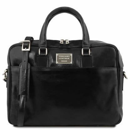 Cartable en Cuir Porte Ordinateur Avec Poche Frontale - Urbino TL141241 - noir - Tuscany Leather