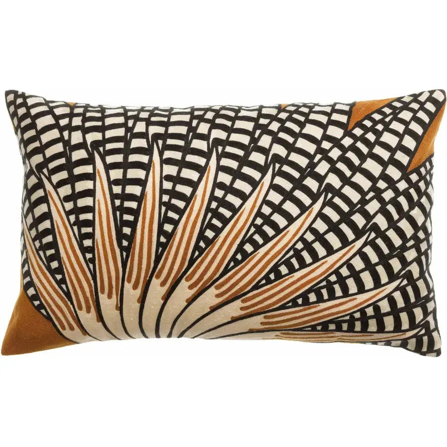 Coussin Brodé Ewan Cuivre - 100% coton - fougères cuivrées, feuillage noir graphique Vivaraise