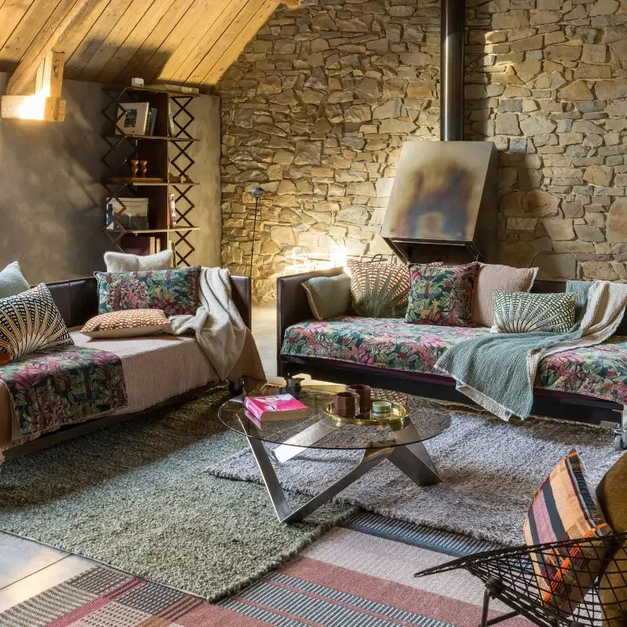 Coussin Brodé Ewan Fougère Rectangulaire - 100% coton - couleurs automnales Vivaraise