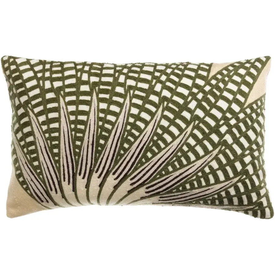 Coussin Brodé Ewan Lin en coton Oeko-Tex - motif feuillage nature Vivaraise