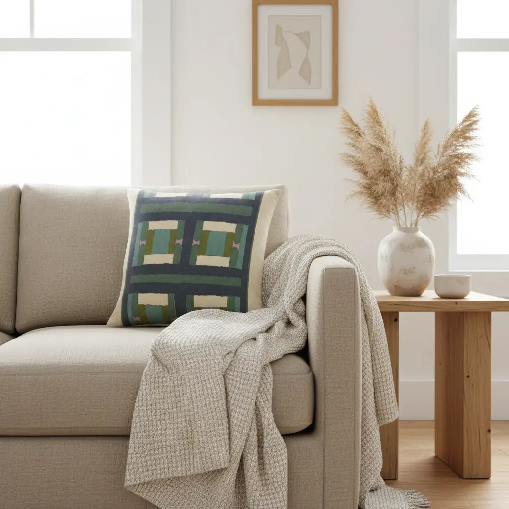 Coussin Imprimé Recyclé - Taho Vert de gris Vivaraise