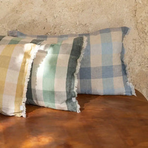 Coussin bleu à carreaux - modèle Kate Myosotis Coussin Dorsey