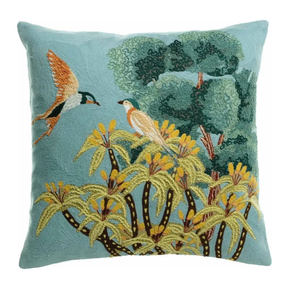 Coussin brodé bleu multicolore Lola 45x45 cm
