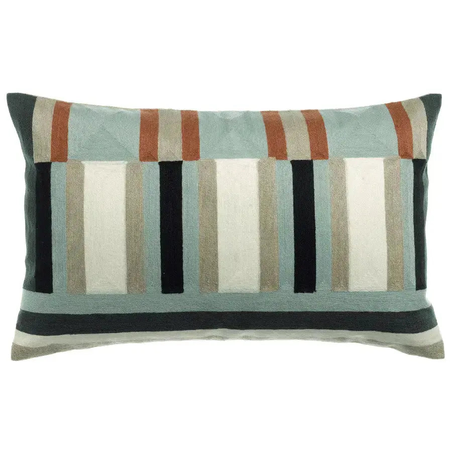 Coussin brodé graphique en coton Jason Cèdre - bandes rythmées - Vivaraise