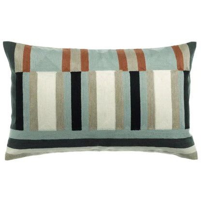Coussin brodé graphique en coton Jason Cèdre - bandes rythmées - Vivaraise