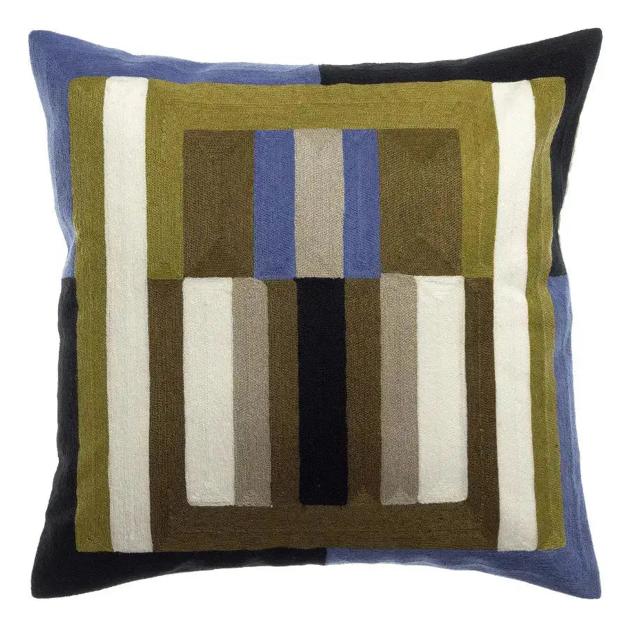 Coussin brode graphique en coton Jason Ciel - lignes colorees - Vivaraise