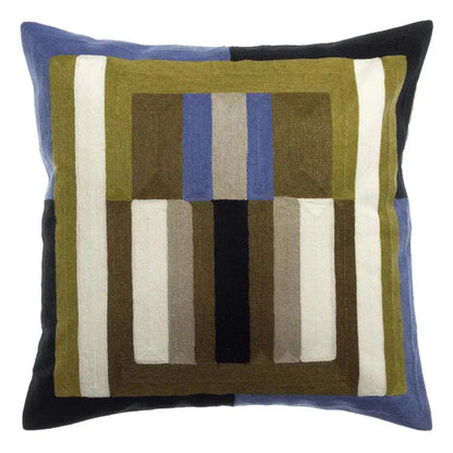 Coussin brode graphique en coton Jason Ciel - lignes colorees - Vivaraise