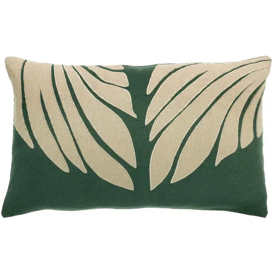 Coussin décoratif en lin et coton Nilos abysse - feuille en relief - Vivaraise