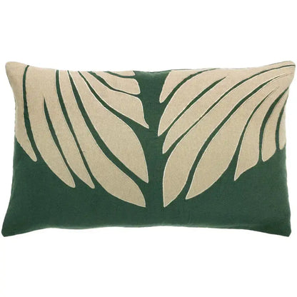 Coussin décoratif en lin et coton Nilos abysse - feuille en relief - Vivaraise