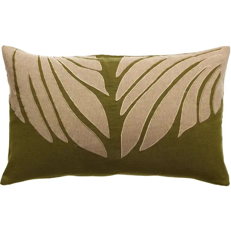 Coussin décoratif en lin et coton Nilos Cedre - motif feuille appliqué - Vivaraise