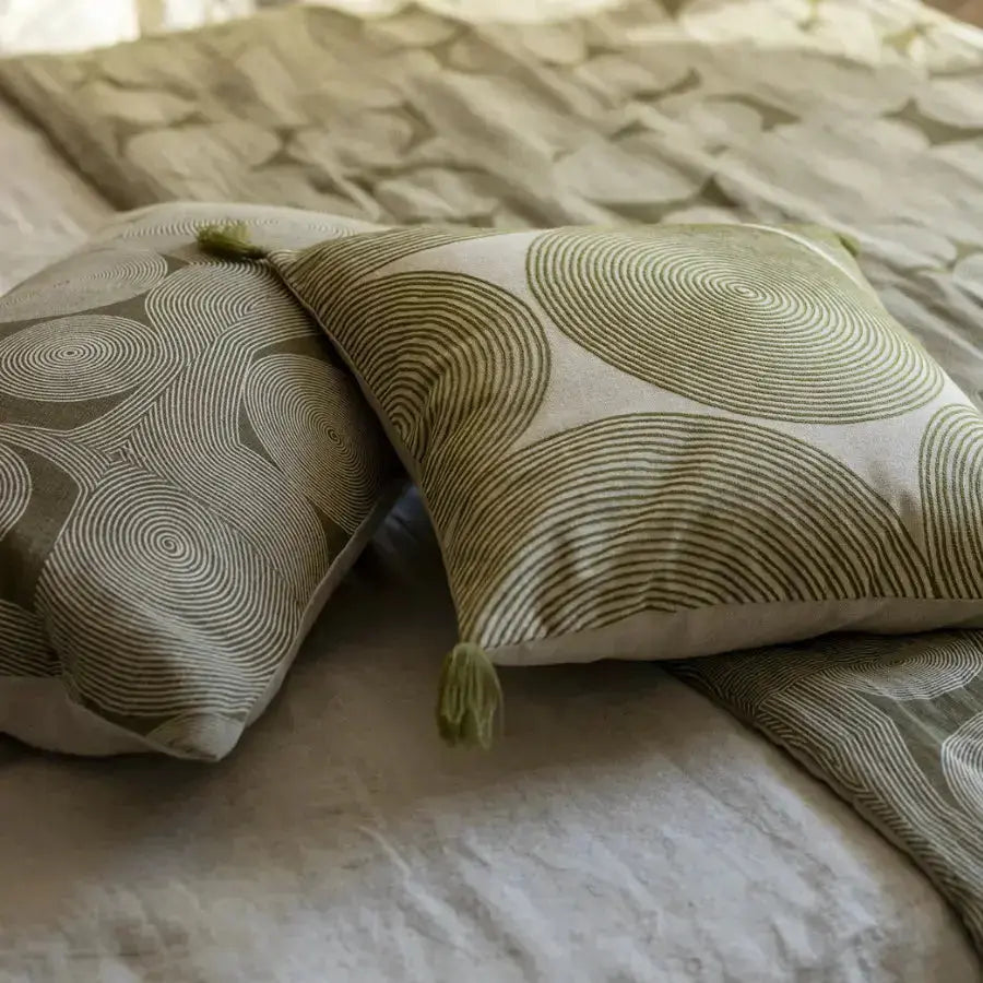 Coussin imprime en lin Tito Naturel - motif graphique - Vivaraise