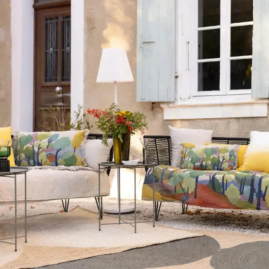 Coussin multicolore en lin Zeff Melio - Motif paysage bohème Vivaraise