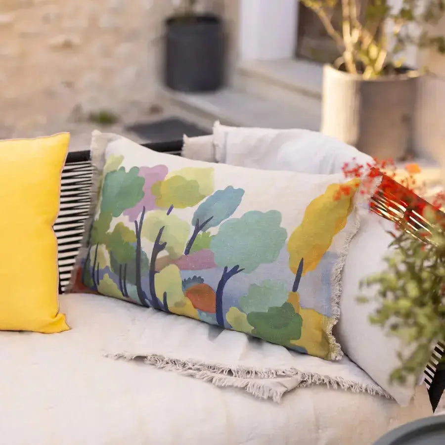 Coussin multicolore en lin Zeff Melio - Motif paysage bohème Vivaraise
