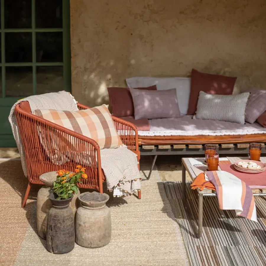 Coussin terracotta à carreaux - modèle Kate Coussin Dorsey