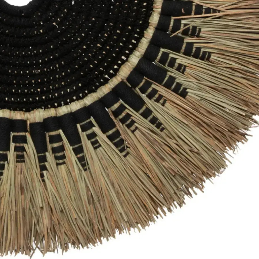 Déco Murale raphia et macramé noir - Elégance bohème 60x60 Bazar Bizar