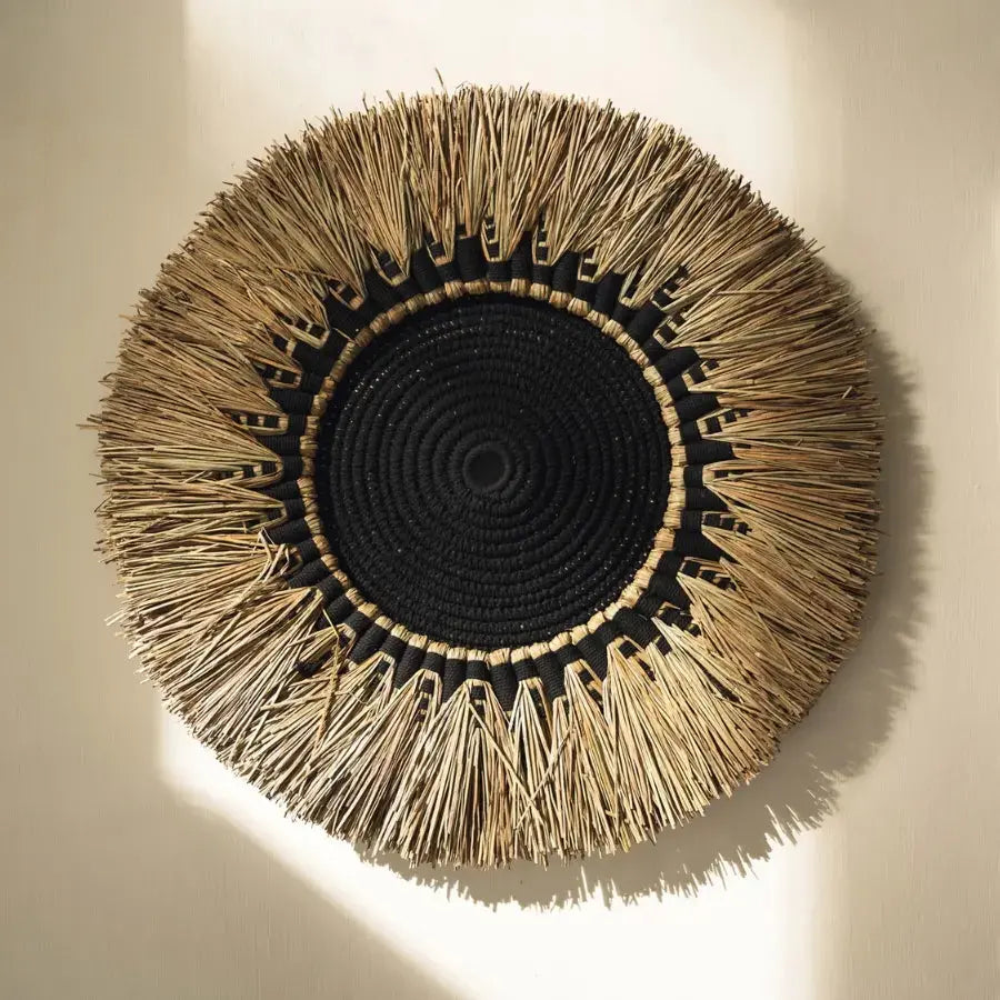 Déco Murale raphia et macramé noir - Elégance bohème 60x60 Bazar Bizar