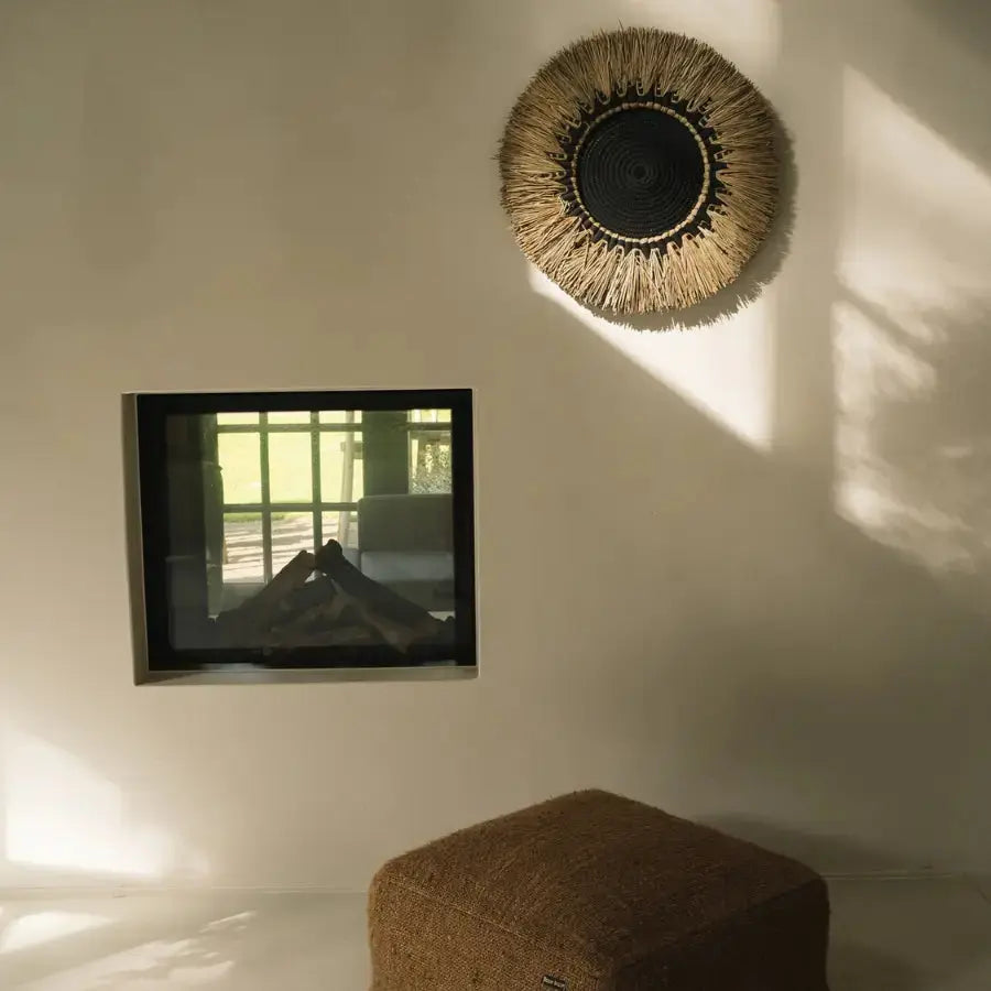 Déco Murale raphia et macramé noir - Elégance bohème 60x60 Bazar Bizar