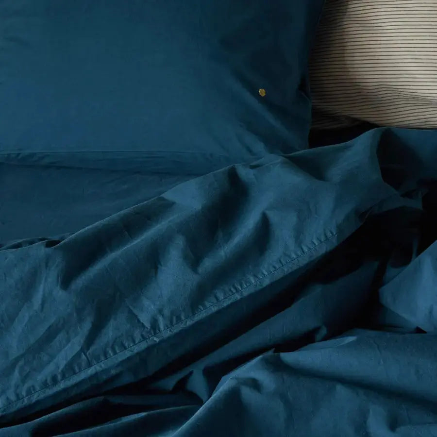 Drap Housse Percale de Coton Bio - Céleste Orage La Cerise sur le Gâteau