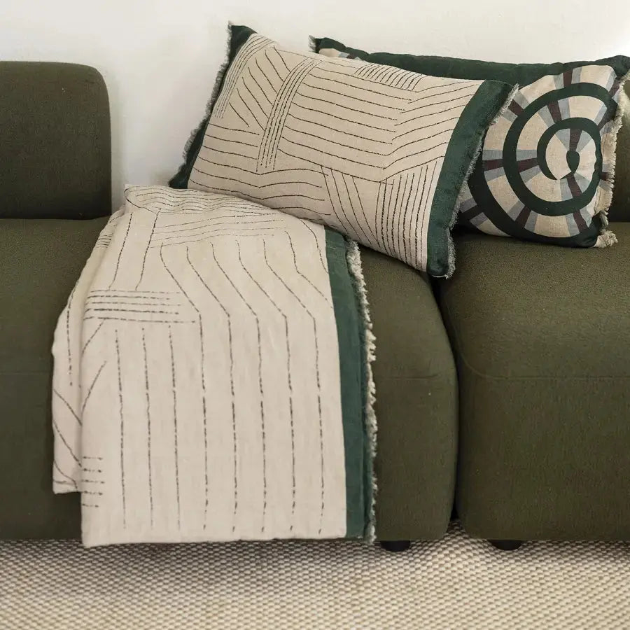 Édredon en lin graphique Zeff Kori Abysse - 85x200 cm - Vivaraise