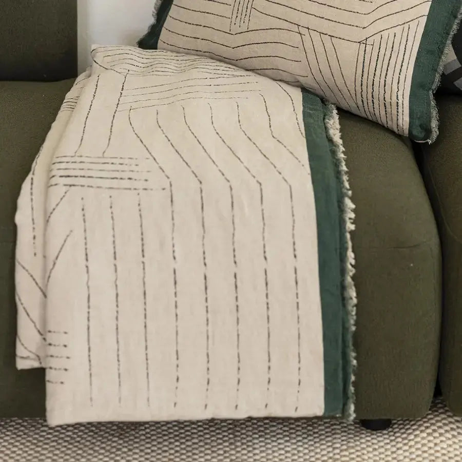 Édredon en lin graphique Zeff Kori Abysse - 85x200 cm - Vivaraise