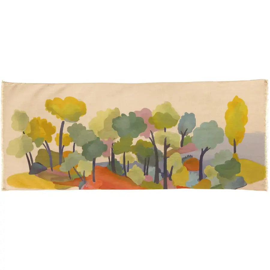 Édredon multicolore en lin Zeff Melio - 85x200 cm - motif aquarelle aux feuillages délicats - Vivaraise