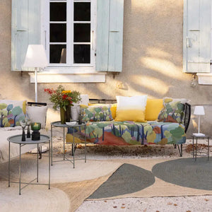 Édredon multicolore en lin Zeff Melio - 85x200 cm - motif aquarelle aux feuillages délicats - Vivaraise