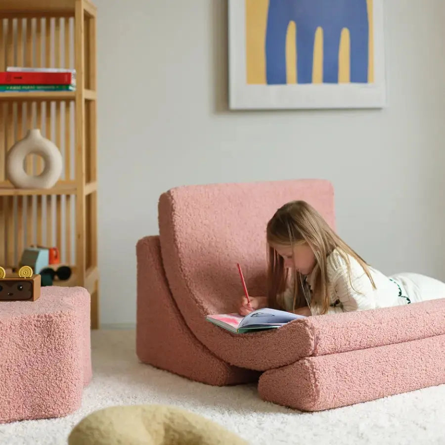 Fauteuil Enfant Rose en Tissu Teddy - Modèle Lune Wigiwama