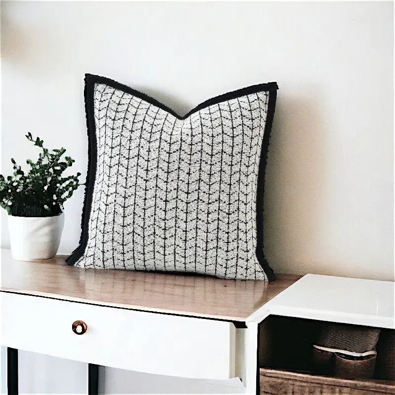 Housse Coussin Chevron Blanc Noir - Coussin Dorsey