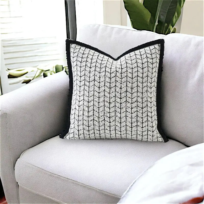 Housse Coussin Chevron Blanc Noir - Coussin Dorsey