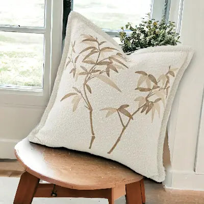 Housse Coussin Ivoire Feuillage Beige - Coussin Dorsey