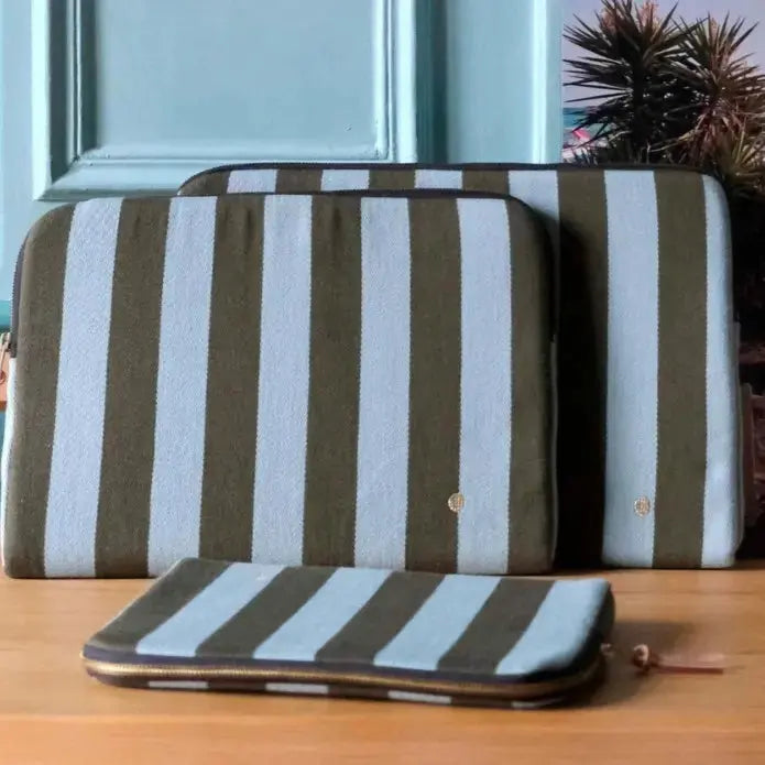 Housse Ordinateur Coton Bio à Rayures - Rita Matcha La Cerise sur le Gâteau