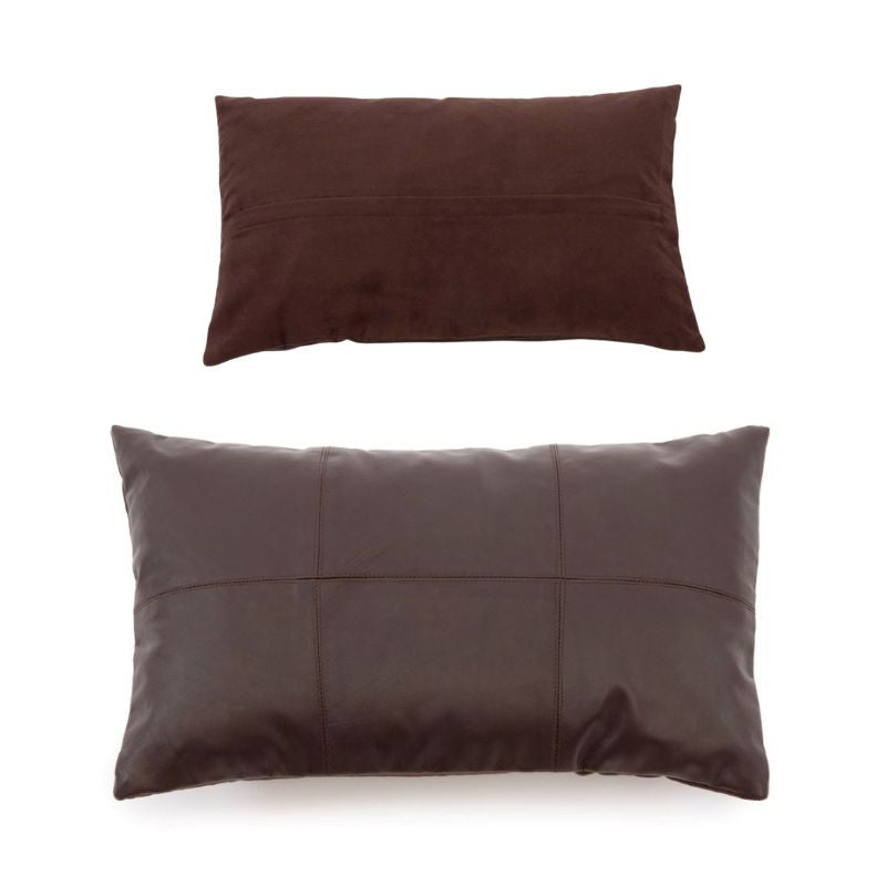 Housse coussin chocolat cuir et velours dos