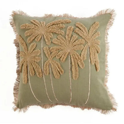Housse de coussin vert forêt avec motifs palmiers en relief  - Bazar Bizar