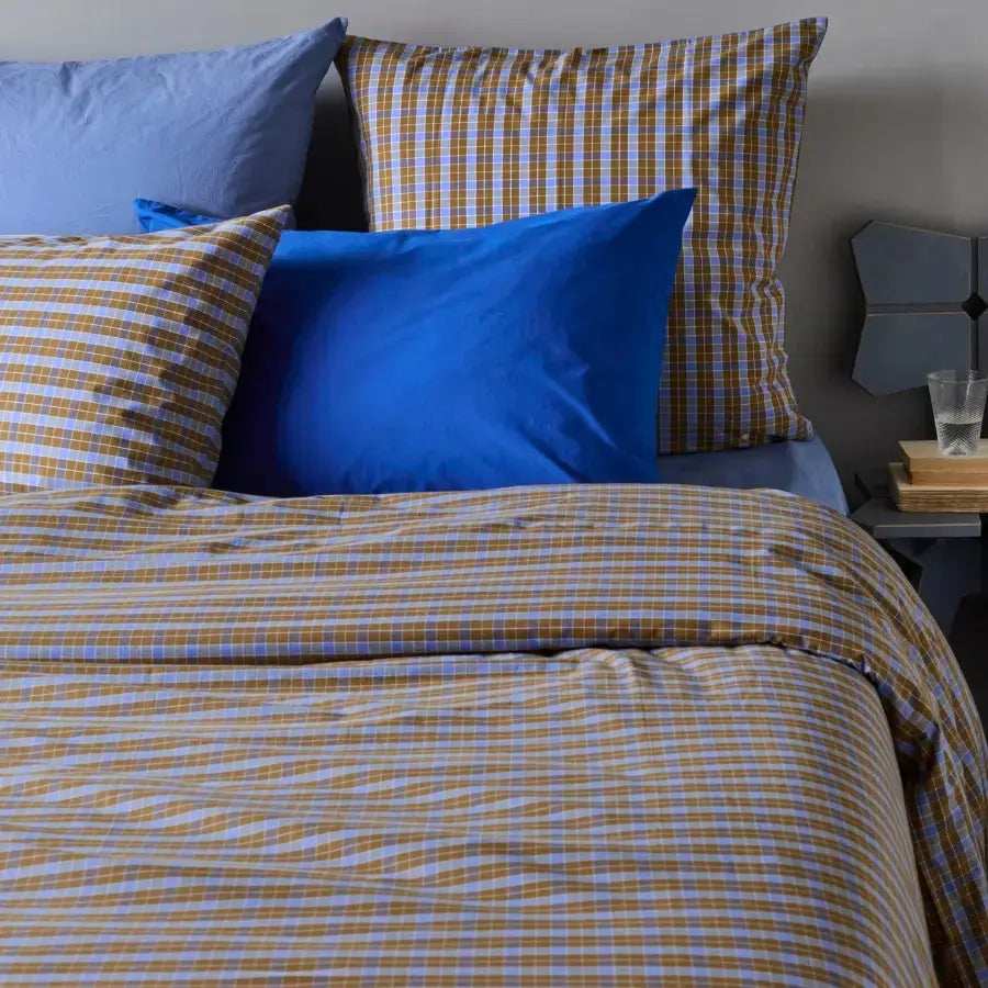 Housse de Couette Carreaux Marron - Caro Nuts - Percale de Coton La Cerise sur le Gâteau