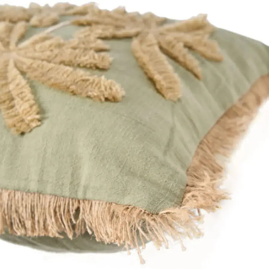 Finition franges naturelles de la Housse de Coussin Vert Forêt - Tropical Breeze - 50x50 cm Bazar Bizar