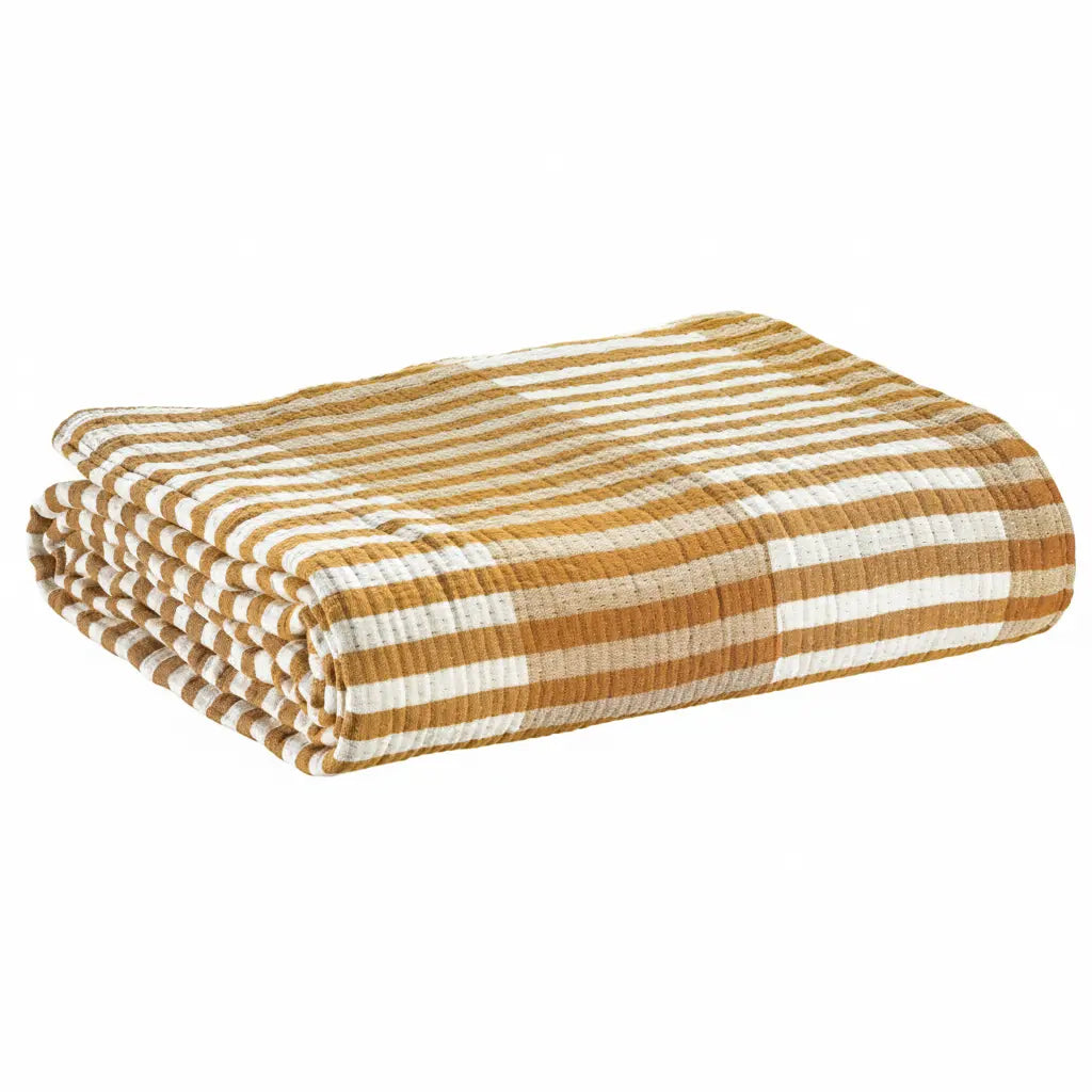 Jeté Calista Safran (Orange) rayé blanc - Plié  - Tissage jacquard