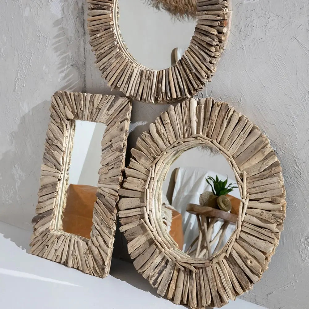 Miroir Bois Flotté Naturel Rond Bazar Bizar