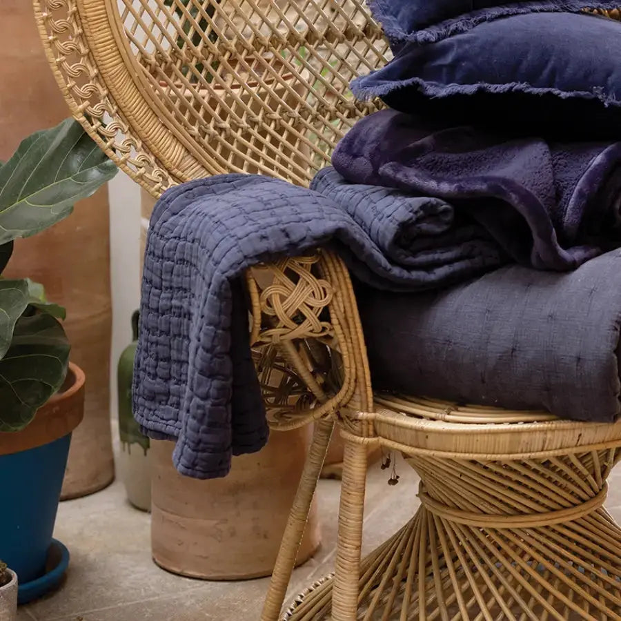 Plaid Coton Swami Marine - 130x200 cm Vivaraise