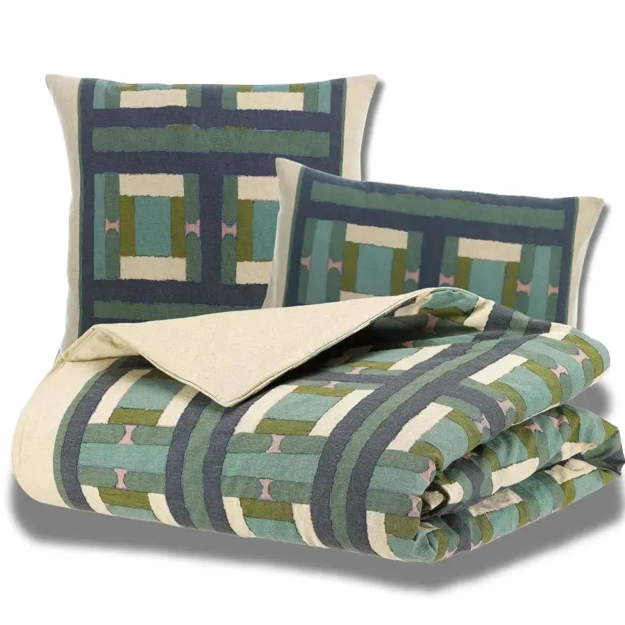 Plaid Imprimé Recyclé - Taho Vert de Gris 135x200 Vivaraise