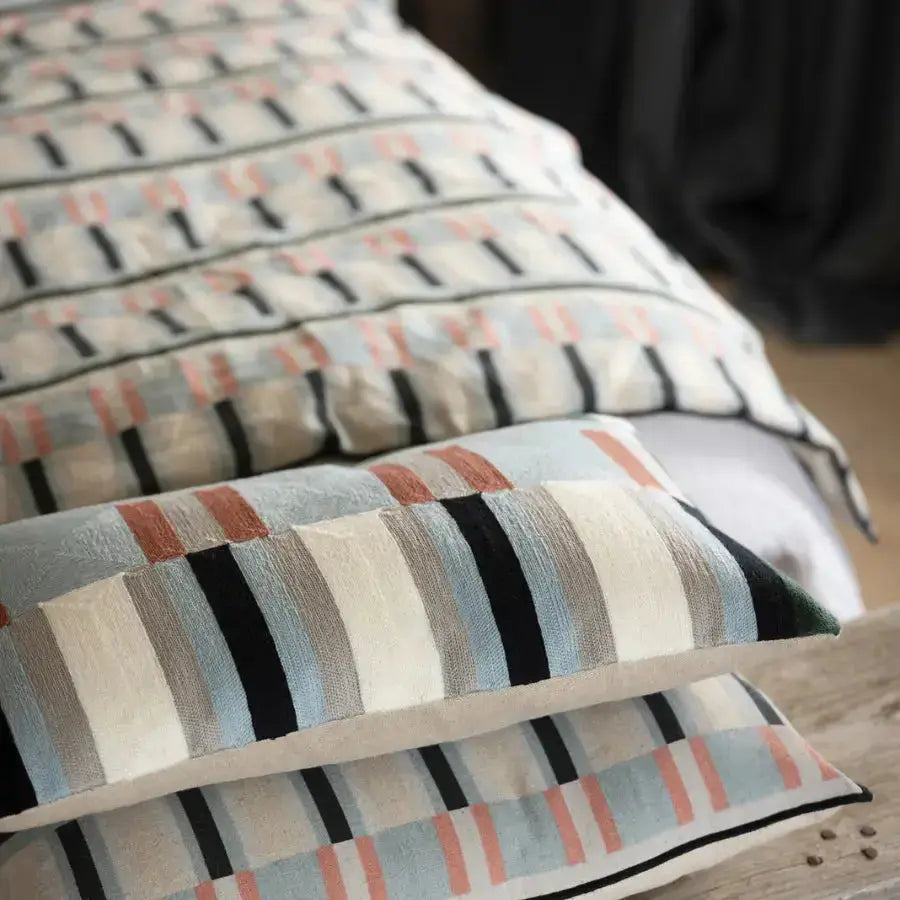 Plaid Imprimé en lin recyclé Jason Ciel - 135 X 200 cm - Graphique et contemporain Vivaraise